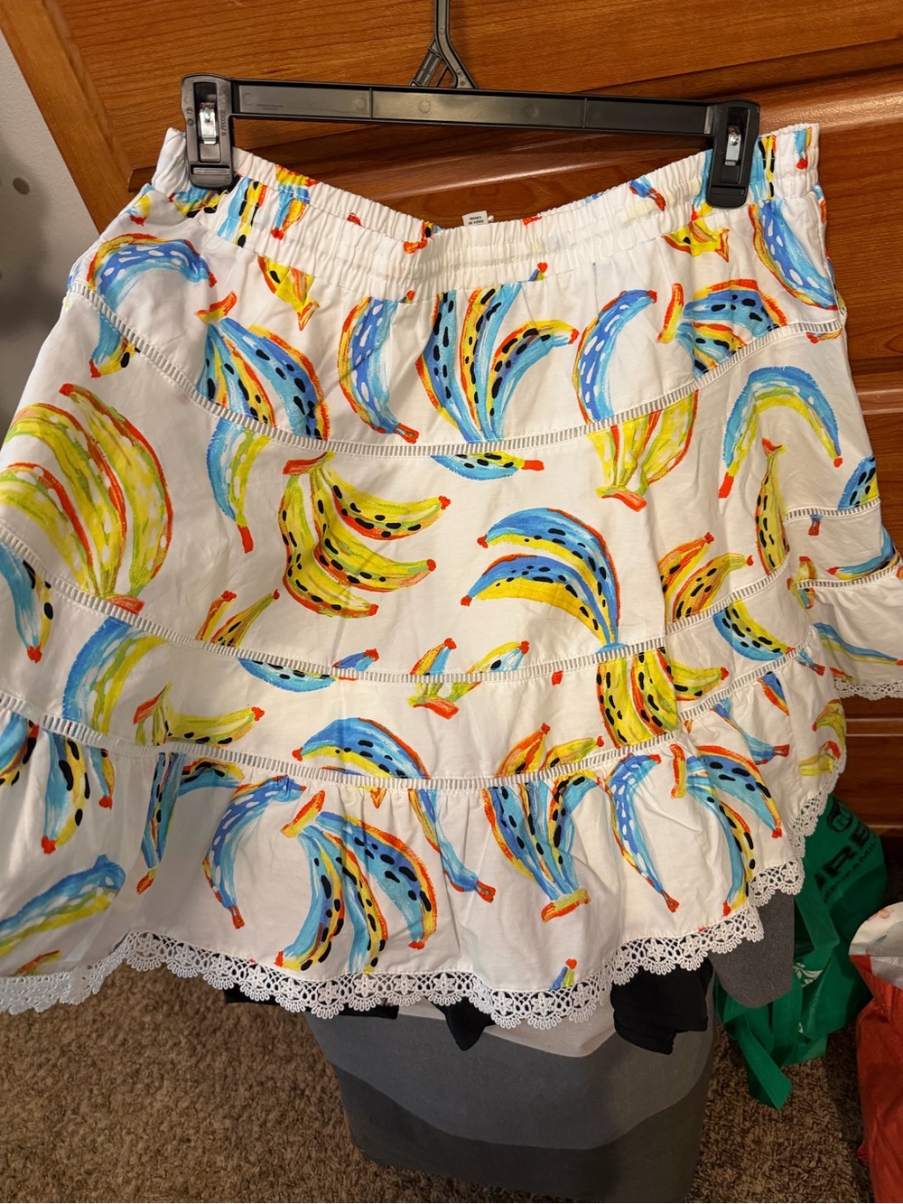 White Tiered Mini Skirt with Colorful Banana Print